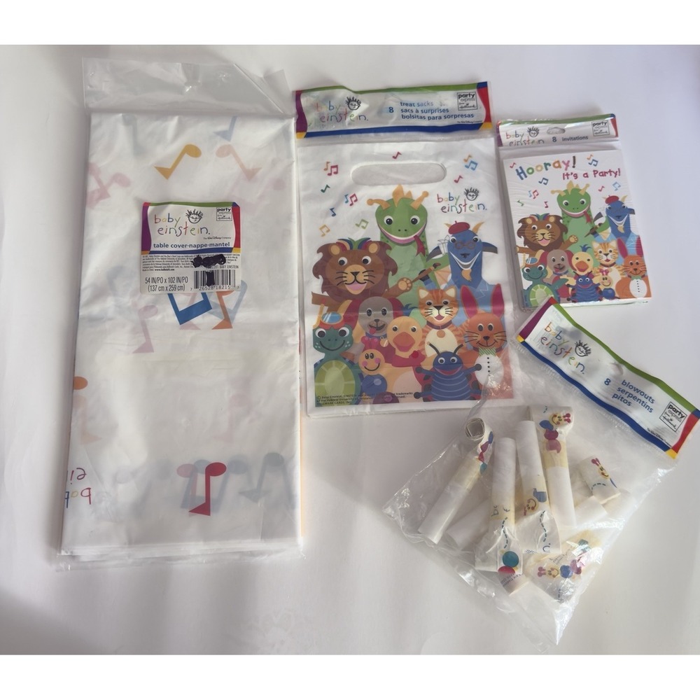 Baby Einstein Party Supplies Lot, Table Cloth, Treat Bags, Invitations, Blowouts